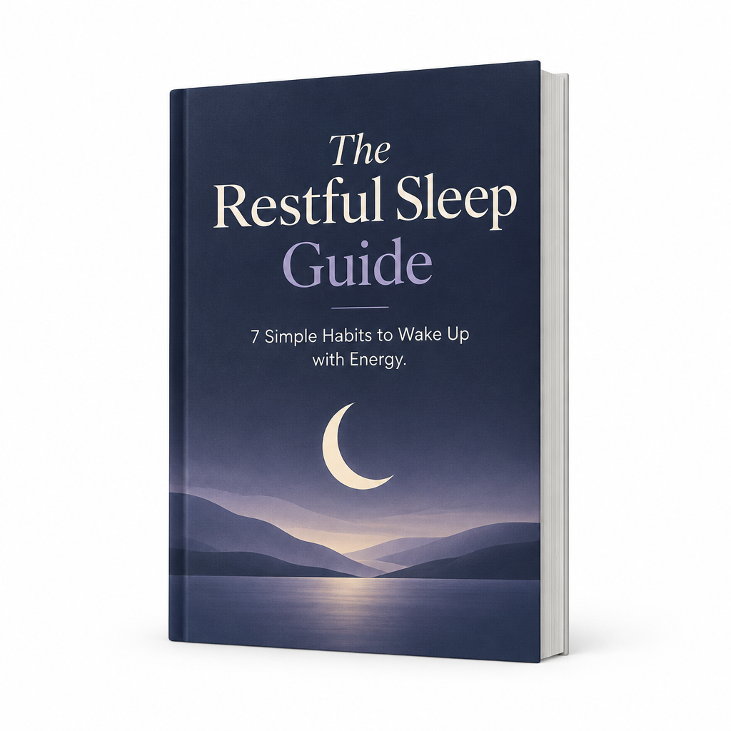 Minimalist Restful Sleep Guide digital book cover mockup on a white background
